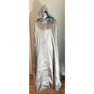 Adult  Silver Blue Reversible Satin Cape Cloak  w/ Knot Closure  & Hood Cosplay